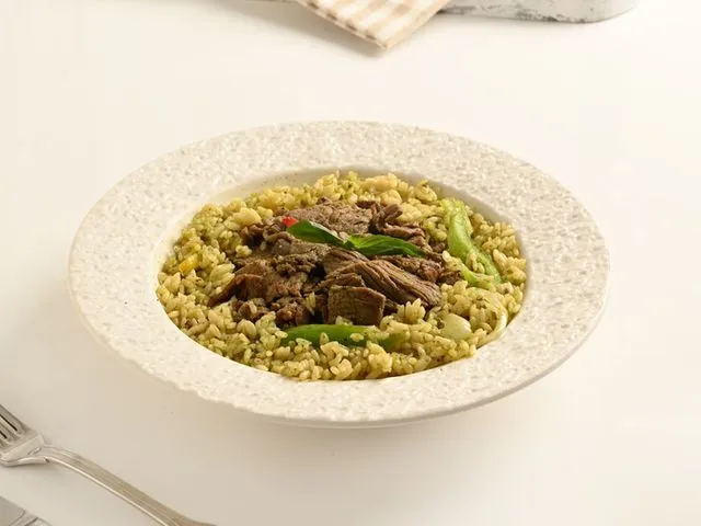 Beef pesto with orzo